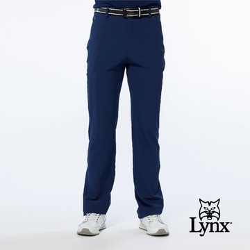 【Lynx Golf】男款潑水功能隱形拉鍊款腿袋設計平口休閒長褲-深藍色