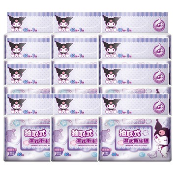 Sanrio KUROMI 酷洛米 抽取式濕式衛生紙 (加蓋) 40 抽 X 36 包 (箱購) 家庭號組合包 可安心丟馬桶