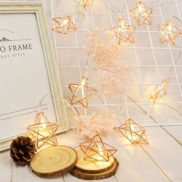 aibo 電池式五角星燈串 10燈 暖白光 150cm  1組  玫瑰金