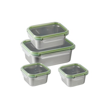Corelle Brands Eco Simple可微波304不鏽鋼保鮮盒4件組-D03
