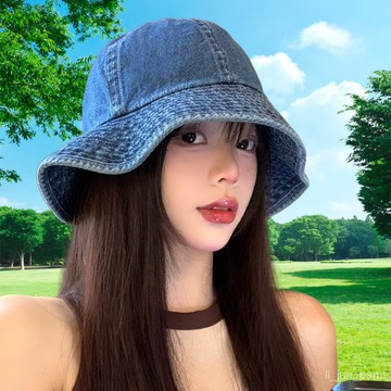 🔥臺灣出貨🔥牛仔漁夫帽女夏季2024新款日係遮陽防曬盆帽大頭圍顯臉小水桶帽子
