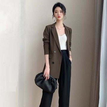 咖色小西裝外套女2022春秋新款時尚休閑寬松氣質顯瘦黑色職業西服