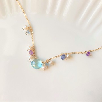 六月新娘 14KGF 1顆項鍊 天藍色水晶 藍寶石 / 伴娘