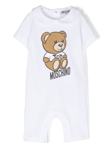 Moschino Kids - logo-print short-sleeve romper - kids - Cotton/Elastane - 1-3 - White
