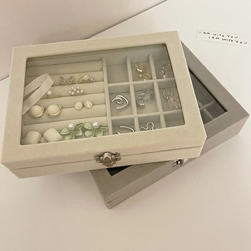 大容量絨布首飾盒年新款戒指項鏈耳飾耳釘收納盒高級感防塵盒