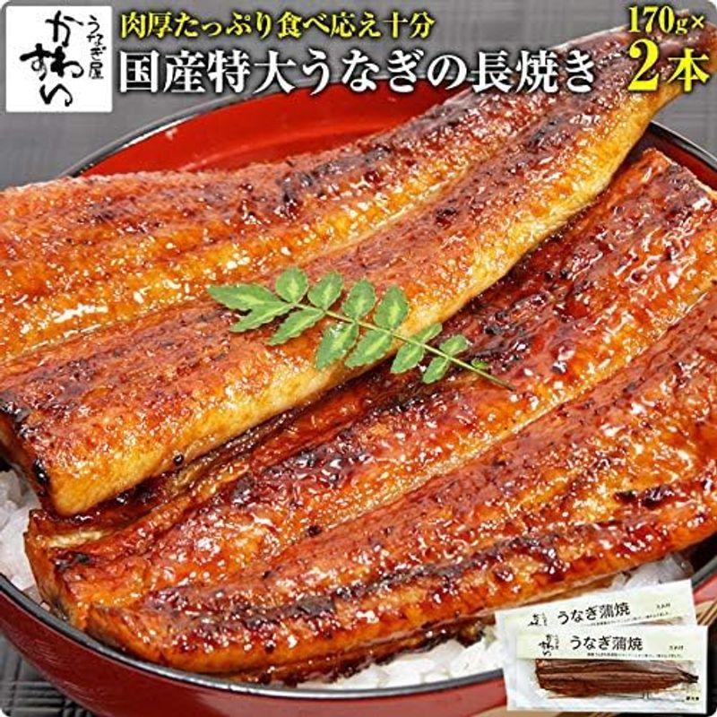 うなぎ屋かわすい 特大国産 うなぎ 蒲焼き（170g）2尾セット（タレ付き 山椒別売り) 川口水産