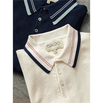 ERALDO撞色系列運動風高捻棉特殊肌理織法翻領POLO針織短袖T恤男