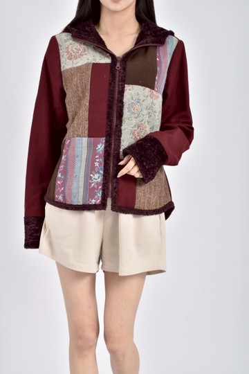 (M) hana mokuba質感羊毛純羊毛連帽紅色外套