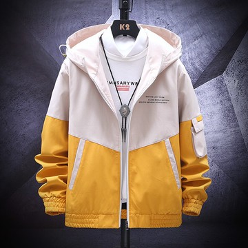 工裝夾克男士春秋新款寬松休閑韓版連帽拼色外套男學生潮牌服