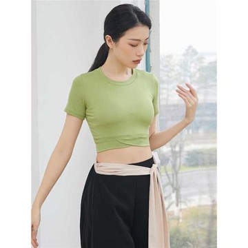 現代舞練功服短款露肚短袖上衣修身瑜伽服舞蹈生日常穿搭肚皮舞服