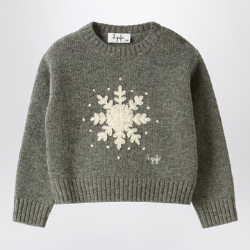 Grey wool sweater with snowflake motif