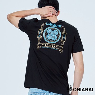 BLUE WAY 鬼洗 ONIARAI - 男款 大和魂鷹羽紋短TEE(黑)