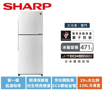 【SHARP夏普】471L一級能效大冷凍雙門除菌冰箱SJ-PX48-WH