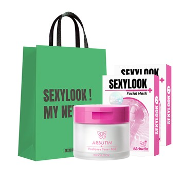 開運提袋組-【SEXYLOOK 西西露】熊果素亮白棉片50片/盒+熊果素亮白面膜(5片)X2盒+品牌提袋
