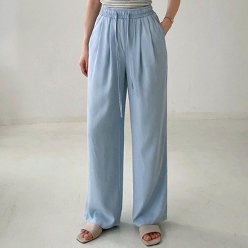 韓國女裝連線 - 鬆緊腰天絲柔軟X清涼丹寧寬褲-淺藍