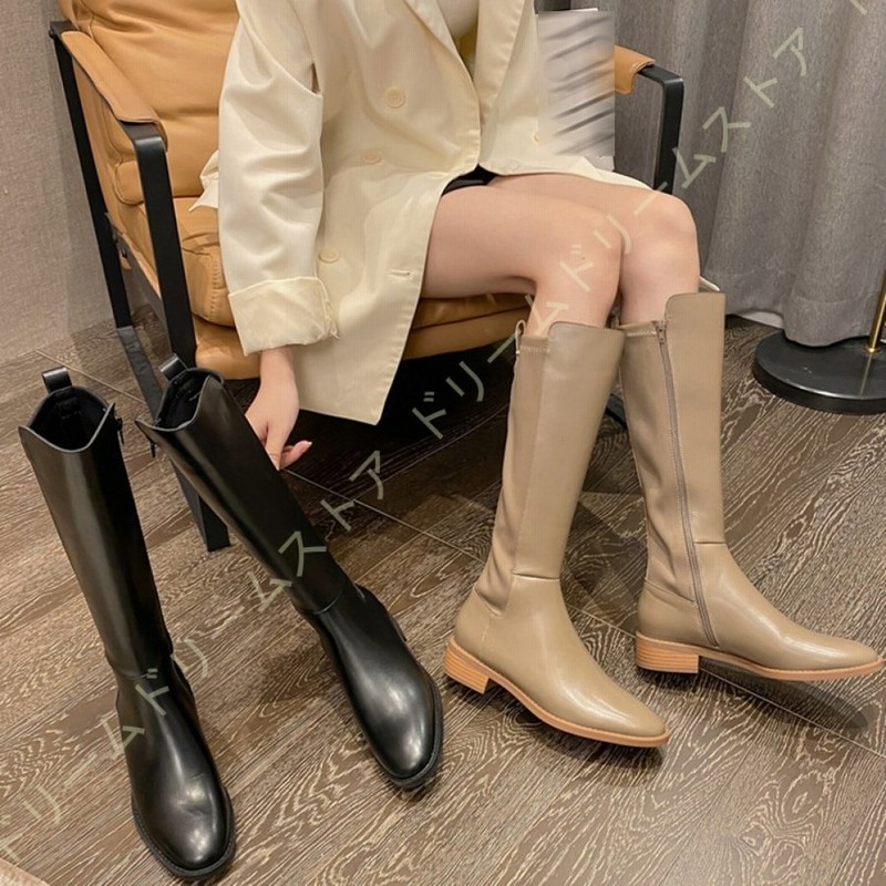 レディース ファッション コスプレブーツ 編み上げ ロングブーツローヒール コスプレ靴 厚底 ロングブーツ レースアップブーツ ロング丈 ジョッキーブーツ