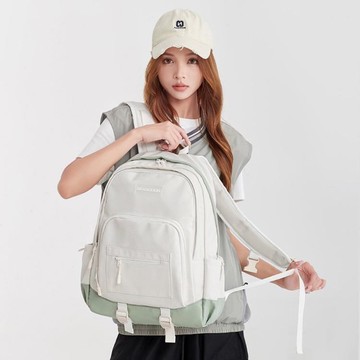 夏日時光-撞色學生書包大容量後背包旅行收納 人體工學生書包 15.6吋筆電包