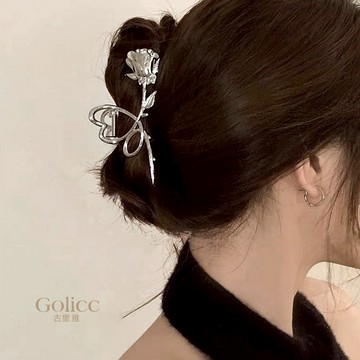 【Golicc】  髮夾 韓版 玫瑰花 抓夾 金屬夾