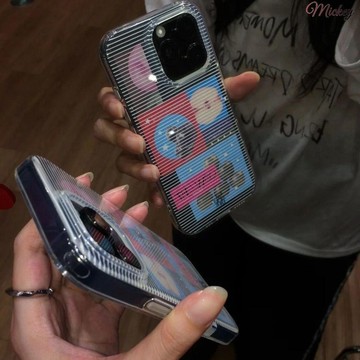 創意白條紋適用蘋果17/16Promax手機殼iPhone14Plus個性高透大孔