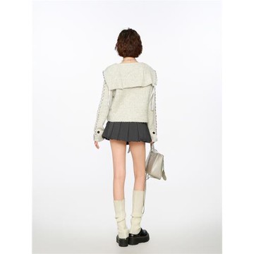 灰色海軍領v領針織毛衣女春秋秋冬2025新款短款冬季上衣開衫外套