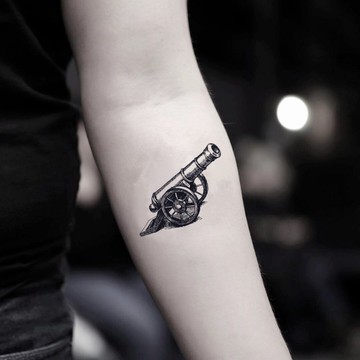 OhMyTat 大砲 Cannon 刺青圖案紋身貼紙 (2 張)