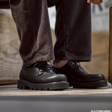 馬登啞光方頭德比鞋男2023秋季新款休閒厚底皮鞋百搭低幫馬丁鞋子