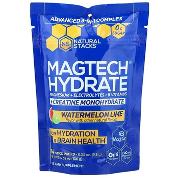 Natural Stacks, MagTech® Hydrate, Watermelon Lime, 14 Stick Packs, 0.33 oz (9.3 g) Each