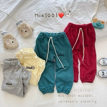 🌈✨mix1001 薄 刺繡繽紛縮口棉褲✨兒童裝飾綁帶縮口褲 5-17