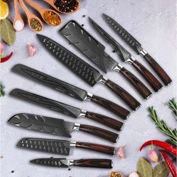 現貨外貿跨境大馬士革激光紋不銹鋼西式料理主廚刀具套裝送禮