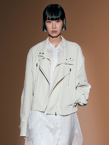 BIKER COTTON-BLEND JACKET [CREAM]