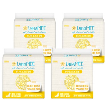 LunaMEE 韓國產衛生棉 中號翼型 柔軟舒適  中型(25cm)  18片  4包
