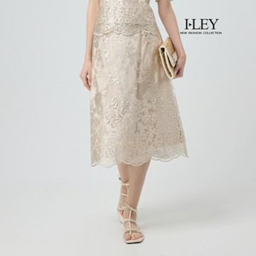 ILEY伊蕾 精緻蕾絲花邊中長裙(杏；M-2L)