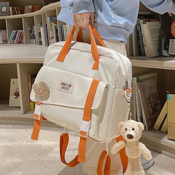 帆布包 雙肩包女帆布包大學生上課拎包小學生補課包多功能單肩斜跨包書包