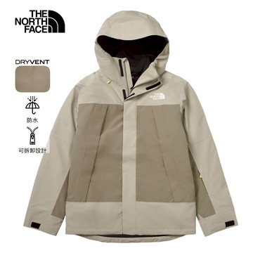 The North Face北面男款灰色DryVent防水透氣保暖連帽鋪棉內裡三合一外套｜82VO5IF