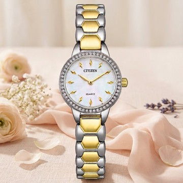 CITIZEN星辰 LADYS系列 白蝶貝 簡約晶鑽 時尚腕錶 24mm / EZ7014-55D