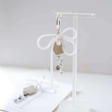 Claudia 原創設計 手工軟陶 蝴蝶結 玻璃珠 925純銀耳針耳