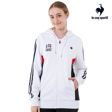 【LE COQ SPORTIF 法國公雞】男女款白色休閒基礎針織連帽外套LWU63461