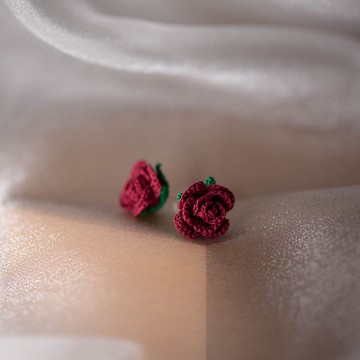 【玫瑰】 耳環 微鉤 針織 花 耳飾 耳夾 玫瑰 耳針