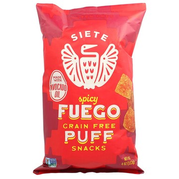 Siete, 無穀物膨化零食，辣 Fuego，4 盎司（113 克）