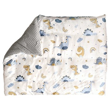 Embrace 英柏絲 純天絲 x 荳荳絨 兒童保暖冬被  150 x 120cm  小小恐龍 灰色 + 米色