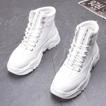 白色馬丁靴男2025春夏高幫鞋潮流內增高運動休閑鞋子男士厚底短靴