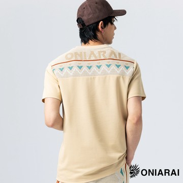 【新品爸氣優惠㊣8折↘2件再88折】遊俠大緹花民俗幾何短TEE(卡其) - BLUE WAY 鬼洗い