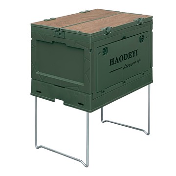 dayneeds 日需百備 多功能 摺疊收納箱 雙蓋 腳架款 收納箱/露營收納/摺疊箱/多款式 XZ-50L2GN-01  68 x 50 x 87cm  軍綠色  1個
