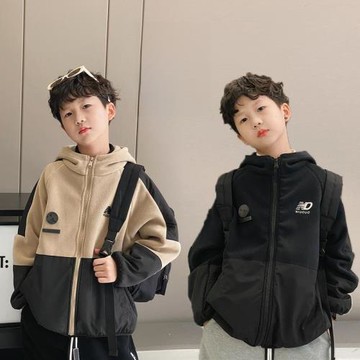 男童加絨外套2022冬裝新款寶寶搖粒絨上衣厚中大童毛呢兒童沖鋒衣