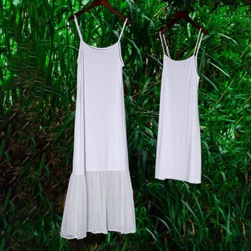 初心時集.白色夏季中長款莫代爾拼接真絲桑蠶絲順紆吊帶打底裙