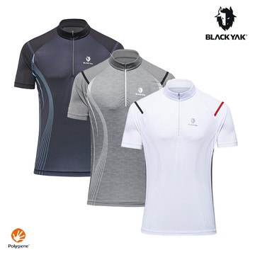 【BLACKYAK】男 SIGNATURE CREVA短袖半開襟(白色/麻花碳灰/黑色)-吸濕排汗 銀離子抗菌|BYDB1MC805