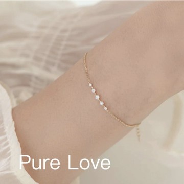 Pure Love樂芙 / 正韓 銀飾【S925】B0747簡約通體純銀手鍊一字排鑽鋯石纖細手鏈 / 金
