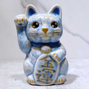 【銀藤金運】日本清水燒招財貓 | 花結晶 銀藤 金運 右 特小