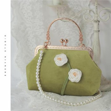 神隱原創山茶花國風復古小眾旗袍包包漢服珍珠手提包口金包清冷風