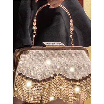 2024新款全手工水鉆流蘇包女珍珠晚宴包感禮服包手提宴會小包